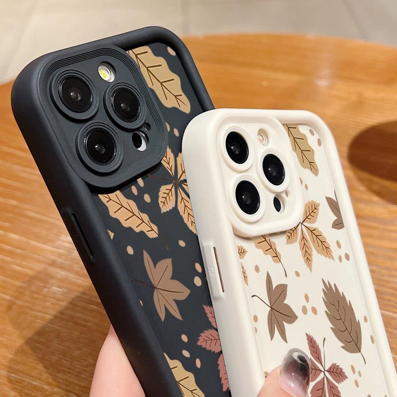 Husă Moale pentru Telefon Frunze de Toamnă Pentru iPhone Air 17 16 15 14 Pro Max 13 12 Pro Max 11 16e Silicon Antișoc Culoare Bomboană TPU Silicon Husă