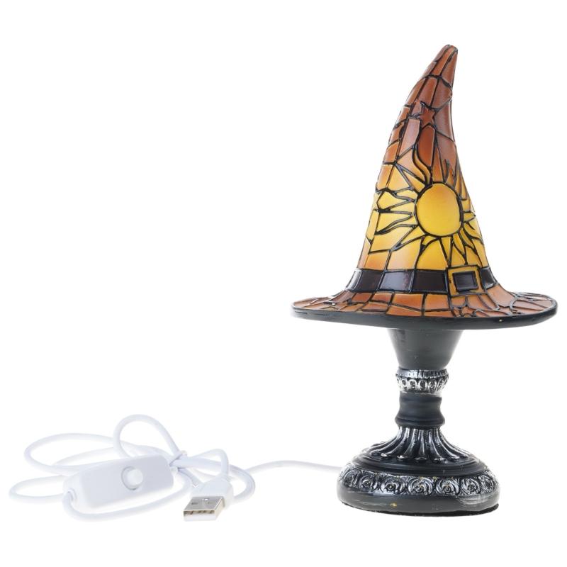 Halloween Wizard Hat USB Powered Nightlight Handcrafted LED Resins Colorful Witch Hat Table Lamp For Desktop Display