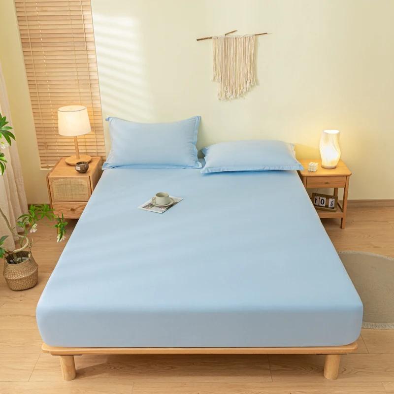 Solid Color Brushed Fitted Bed Sheet Set with 2 Pillowcases Soft Comfortable Non Slip Mattress Protector Cover for Single Double