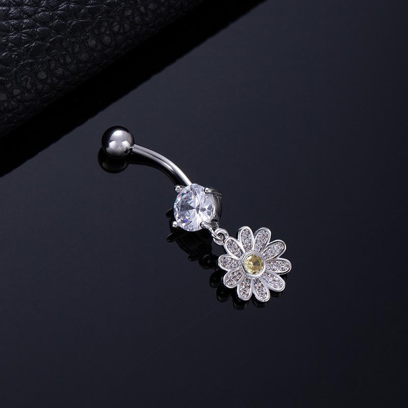 Colored Zircon Spiral Navel Nail Wind Star Moon Navel Ring Pierced Tassel Navel Buckle