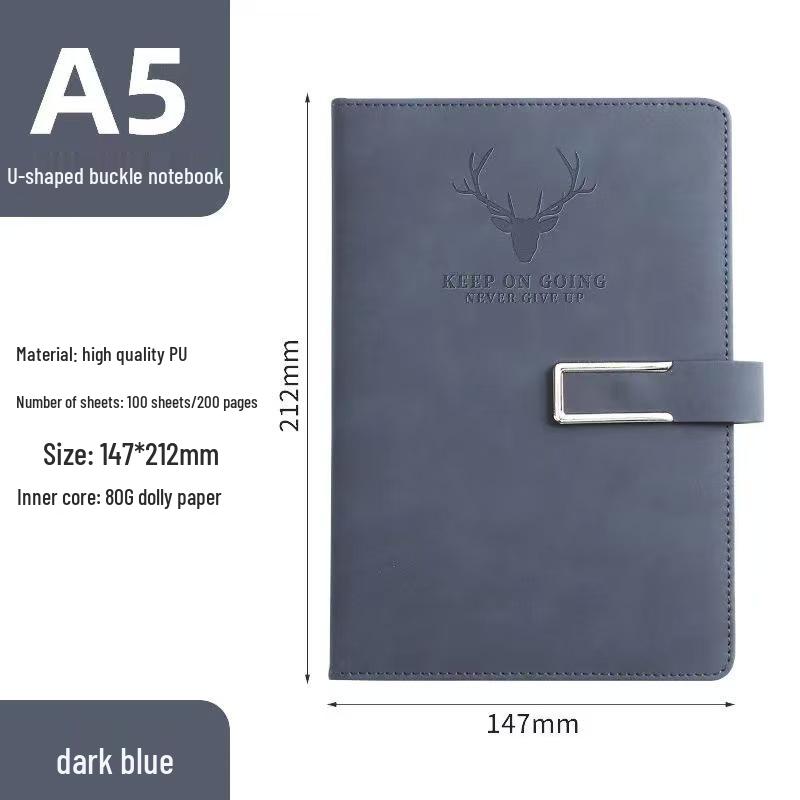 A5 Thickened Soft Leather Notebook with Deer Head Buckle – Elegant Business & Study Journal.