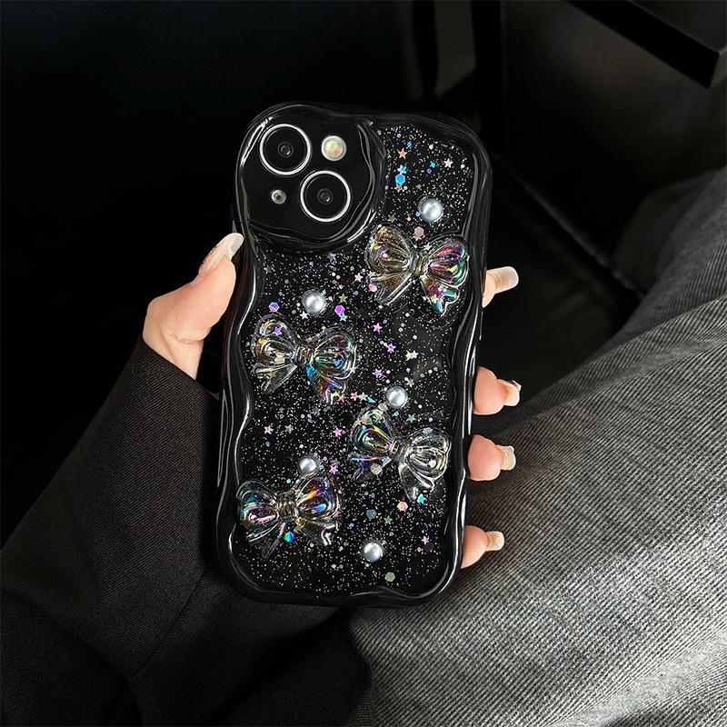 Star Sequin Bow for IPhone 17 Mobile Phone Case for IPhone 15 Promax All-inclusive Anti-fall Cream Wind Soft