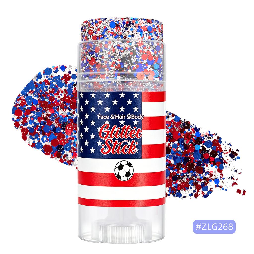 Red White Blue Glitter Gel Stick, Eye Makeup Face Hair Festival Glitter, Independence Day, Rave Party, Easy to Apply Long-Lasting Cosmetic Glitter