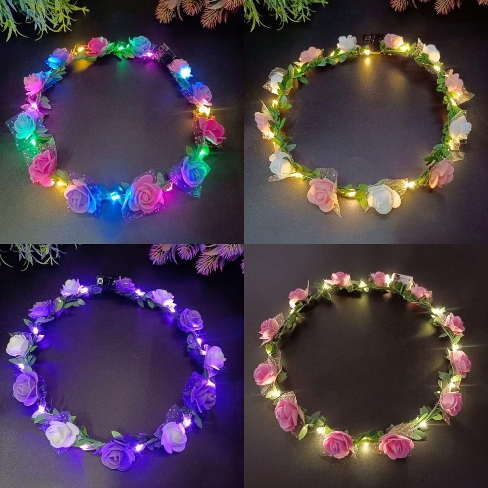 Ghirlanda di Fiori Artificiali Regolabile Fiore di Rosa Ghirlanda di Fiori Fascia con Luce LED Abbigliamento per Festival