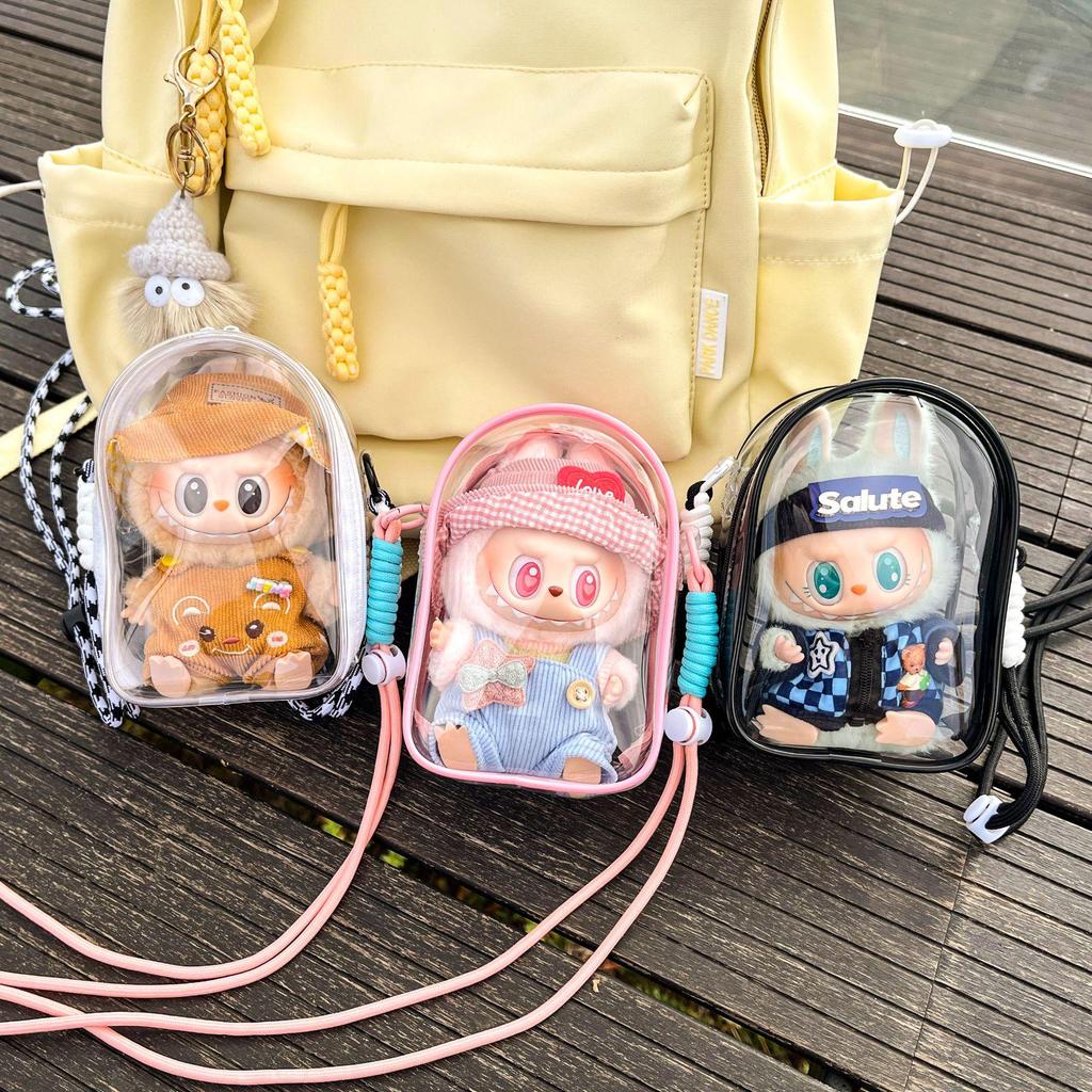 Labubu Vinyl Sit-Sit Party 15cm Cotton Doll Crossbody Ita Bag with PVC Storage and Baby Carrier