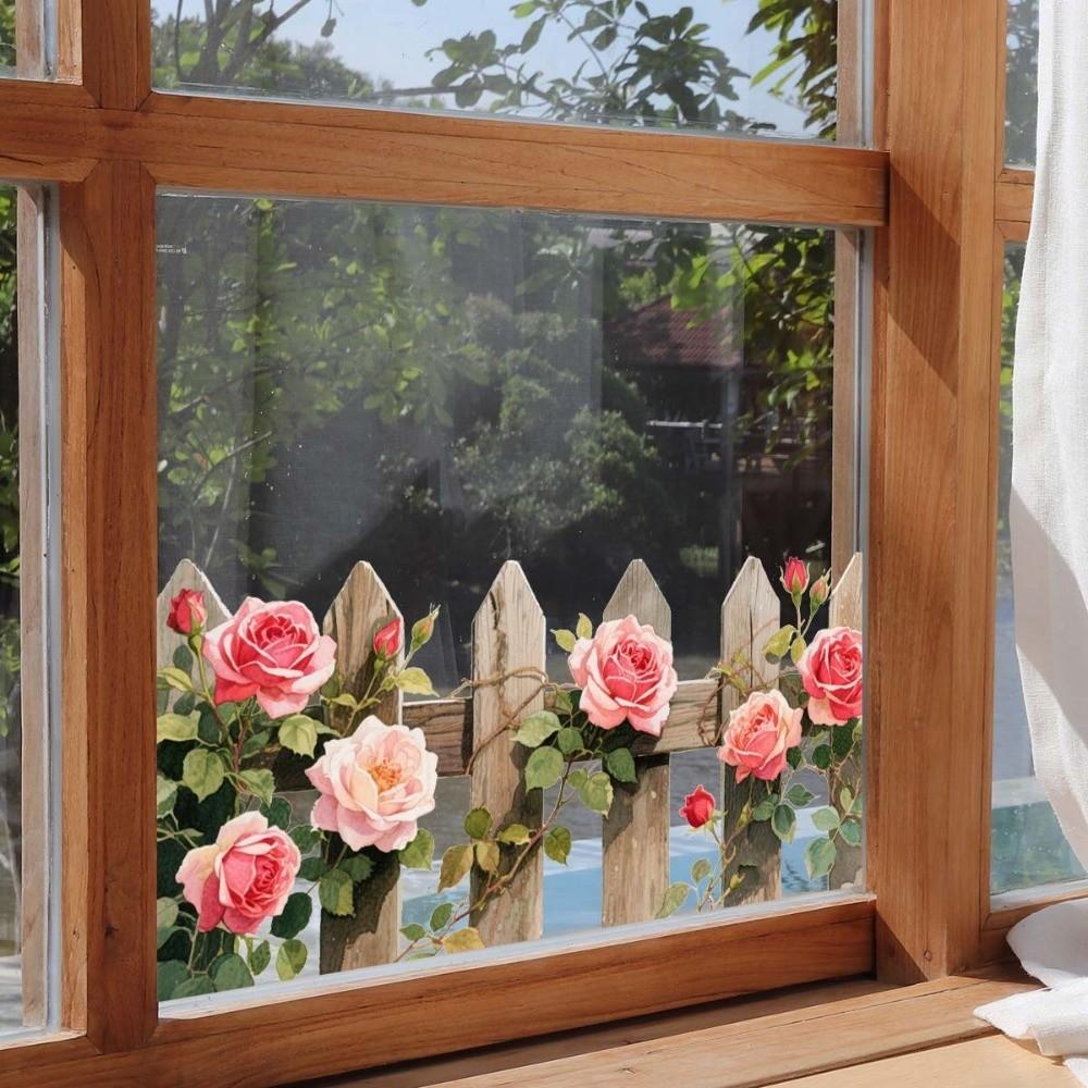 Tulip and Leaf Colorful Flower Window Stickers Glass Wall Decal Flower Butterfly Glass Electrostatic Film Transparent