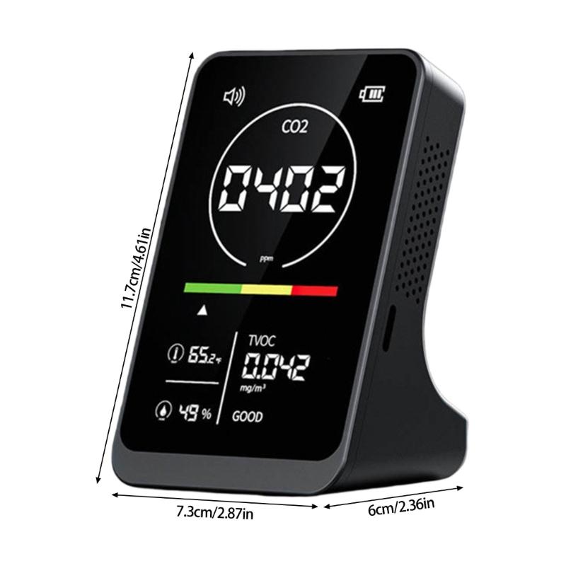 Multifunction Air Quality Monitor Measuring CO2 TVOC Temperature Humidity With Intelligent Alarm for Accurate Readings