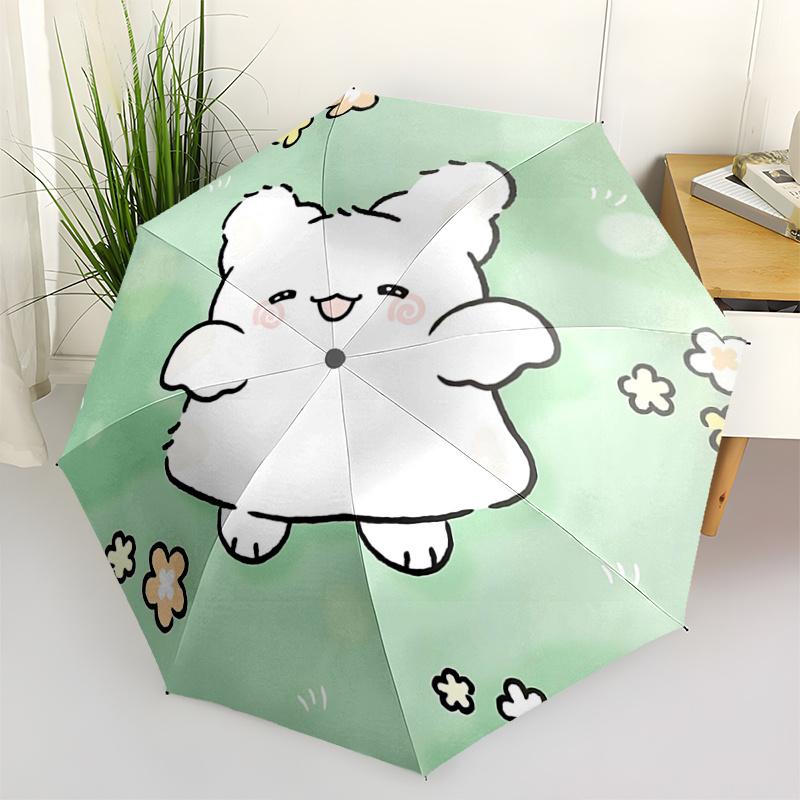 

1pc Cute Cartoon Cat with Flowers Automatic Opening/Closing Umbrella - Portable Three-Fold Design, 8-Bone Iron Frame Outdoor Umbrella, Ideal Gift for