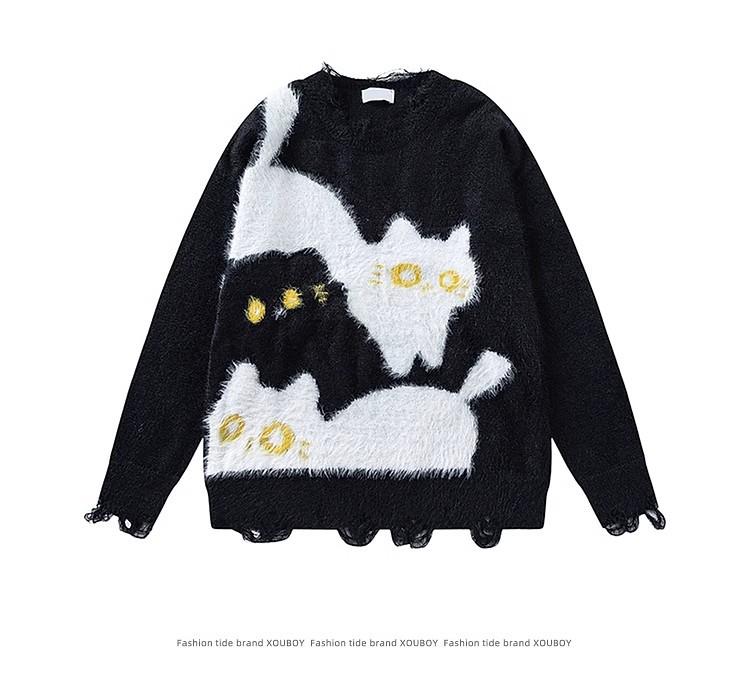 

Унисекс свитер премиум-класса с дизайном котенка: Осень/Зима Свободный крой Длинный рукав. XXL чёрный