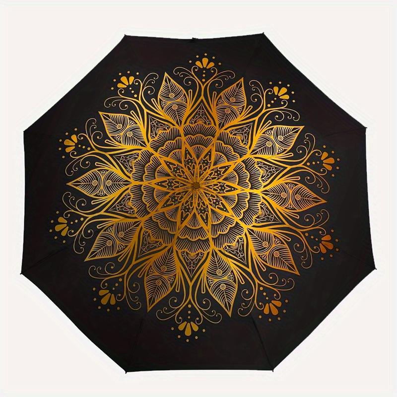 1pc Golden Mandala Pattern Umbrella with Plastic Handle,Suitable for All Seasons Home Travel Outdoor UmbrellaM1275