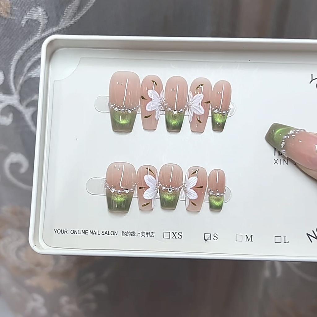 Hand-woven Armor Green Elf Ice Flower Hand-painted Blush Cat Eye Ice Permeable Breathable Whitening Manicure Patch