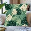 1pc Modern Monstera Leaf Throw Pillow Cover - Tropical Green And Beige Botanical Foliage Case, Soft Velvet with Zipper Closure, Minimalist Decor for S