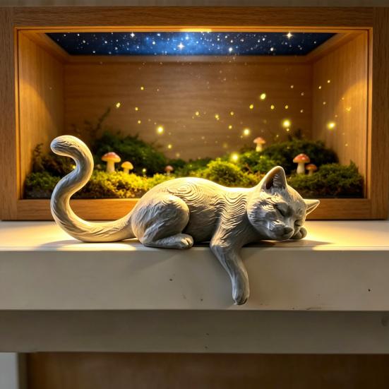 Lazy Sleeping Cat Figurine 3D Printing Soft Cute Desk Ornament Simulation Modeling Desk Ornament for Monitor Hanging
