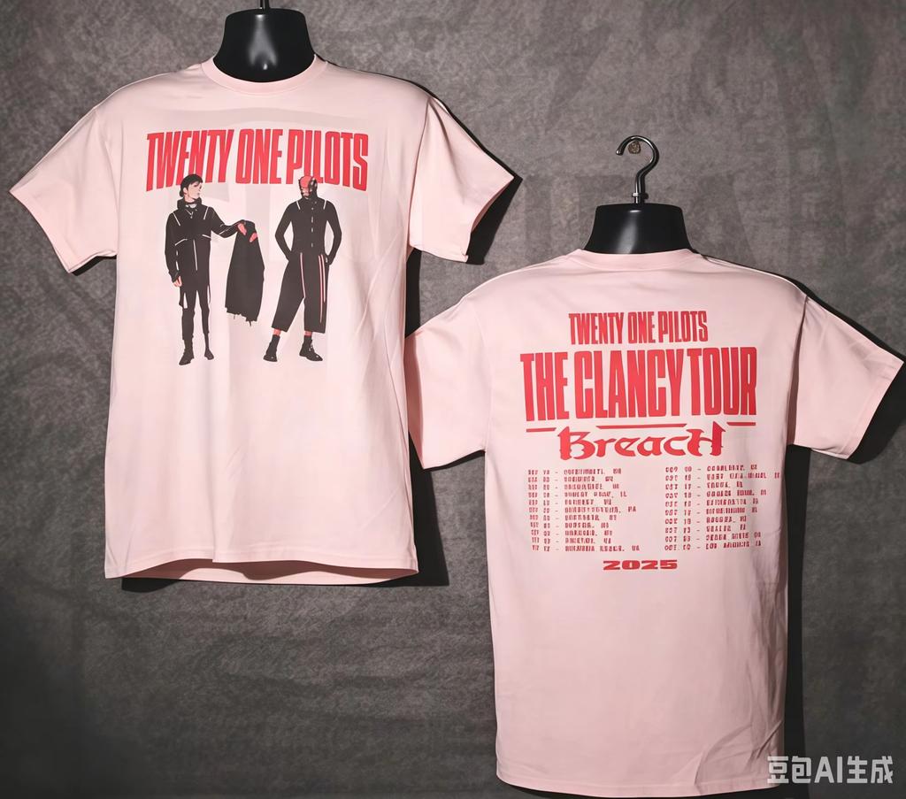 2026 New Twenty One Pilots "Breach" 2026 Tour Back‑Print Graphic‑Print Unisex Loose‑Fit Short‑Sleeve T‑Shirt, Y2K Street‑Style Casual Summer Top