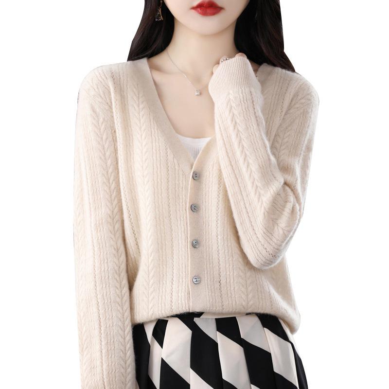 Spring 2023 Women's V-Neck Loose Knitted Cardigan with Sweater Collar