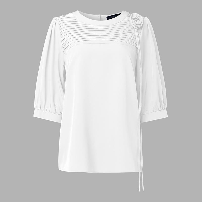 ZANZEA Dámska ležérna blúzka s okrúhlym výstrihom, jednofarebná, s polovičným rukávom