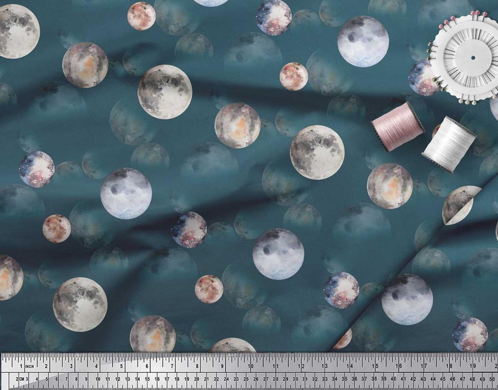 Soimoi Black Poly Crepe Fabric Planet Galaxy Decor Fabric Printed Metre 42 Inch