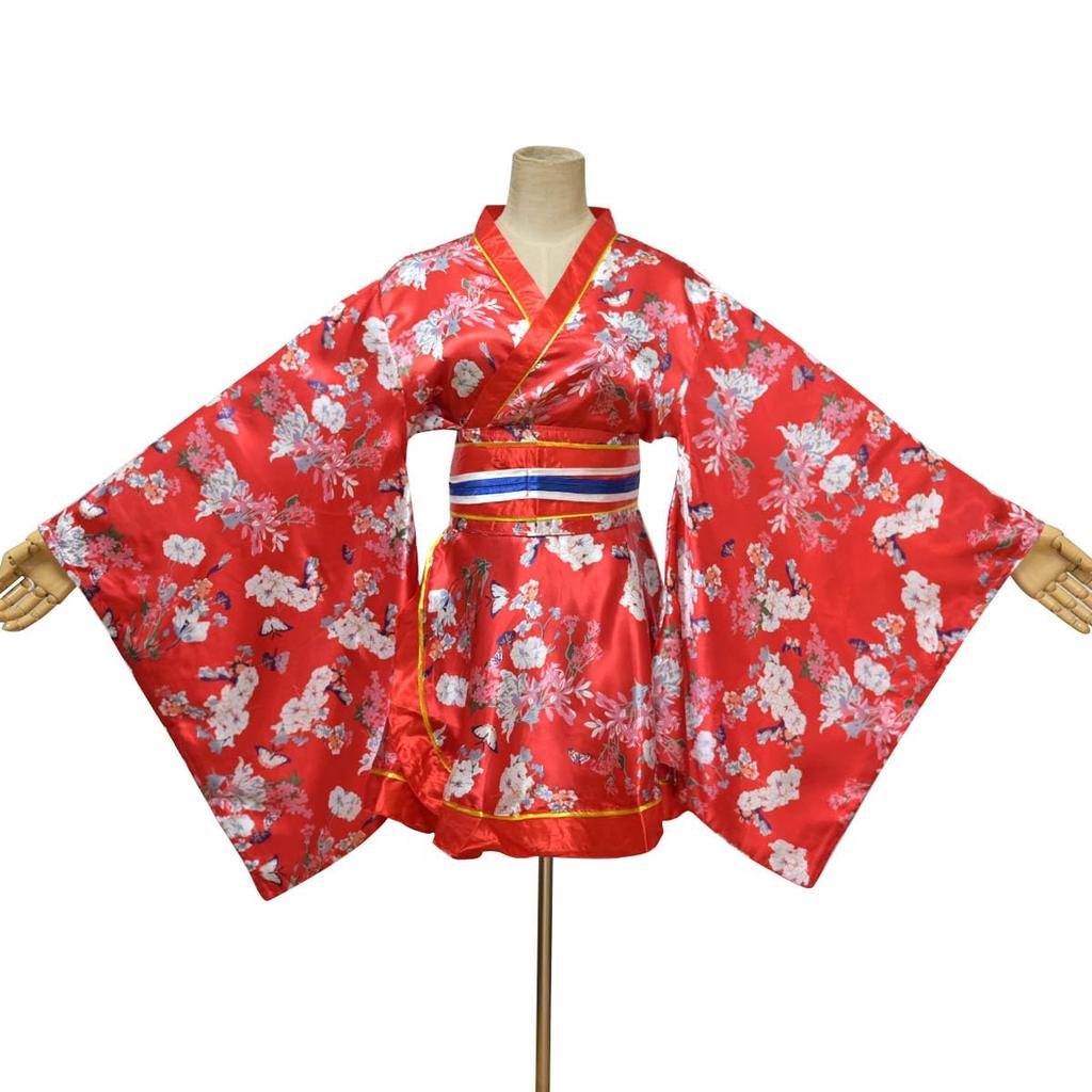 Japanese Style Silk Kimono Cosplay Costume Sexy Underwear One Piece Party Evening Dress Women's (Red, L)