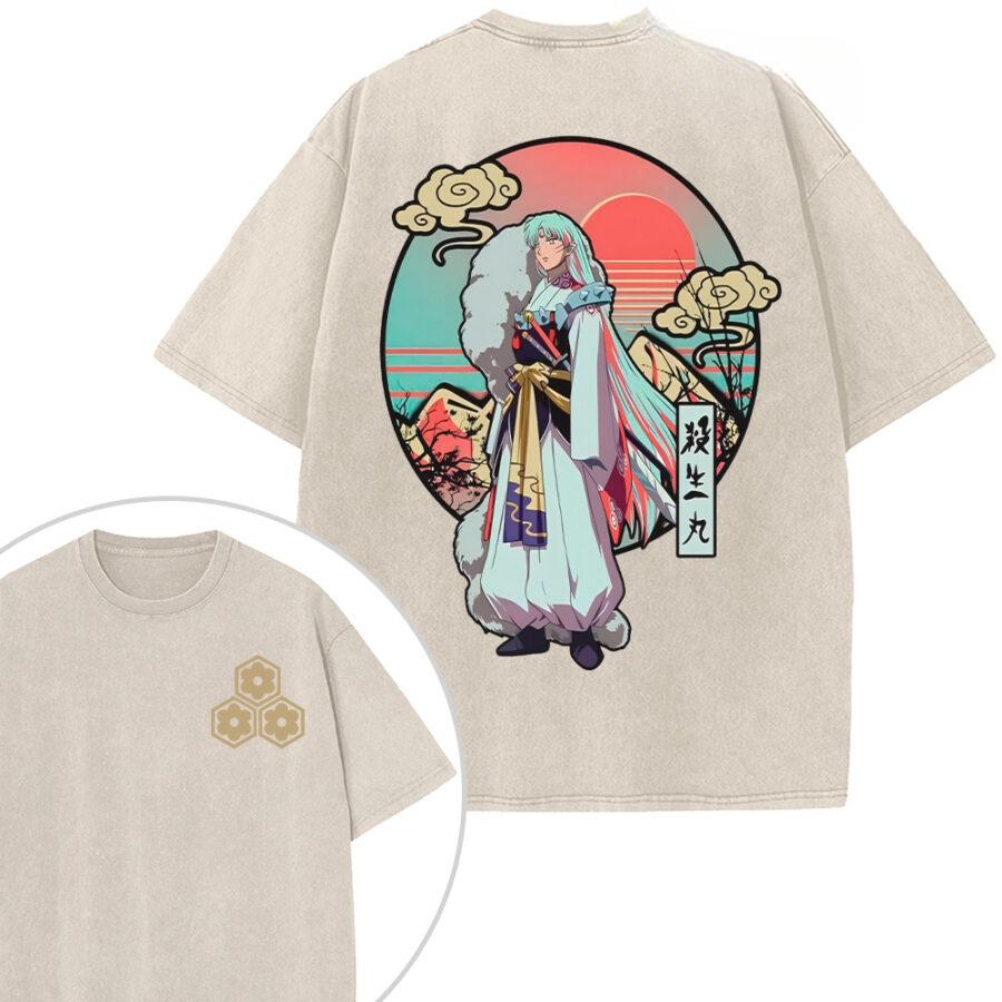 

Sesshoumaru Printed Tee Anime Inuyasha Clothing Men Women Retro Washed T-shirts Casual Loose Tshirt Harajuku Male Cotton T Shirt XXL бежевий