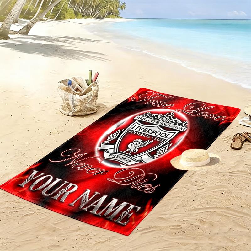 Name Custom Liverpool Football Club Print Beach Towel, Large Soft Quick Dry Towel for Beach Camping Swimming