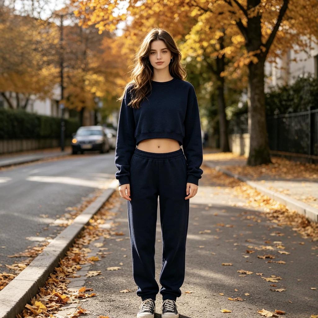 Women's American Style Short Round Neck Hoodie - Autumn/Winter Casual Loose Long Sleeve Slimming Top