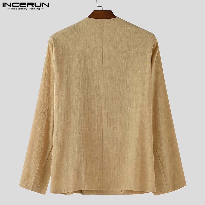 INCERUN Vintage Pánské Dlouhý Rukáv Přední Křížení Bavlna Ležérní Košile