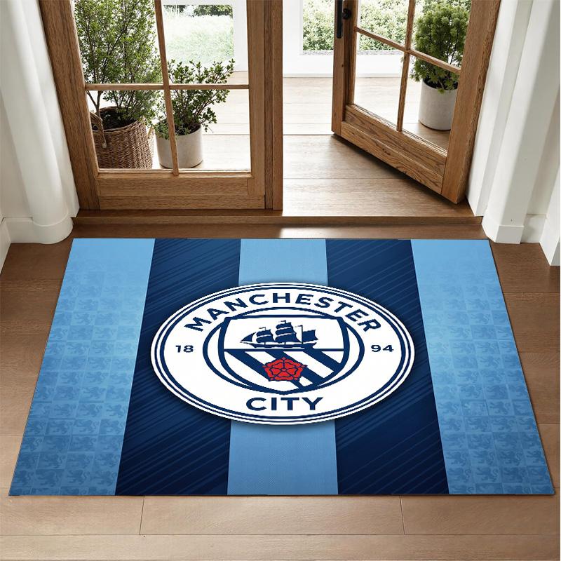 Manchester City Design Crystal Velvet Rug Soft Decorative Mat for Bedroom Entrance