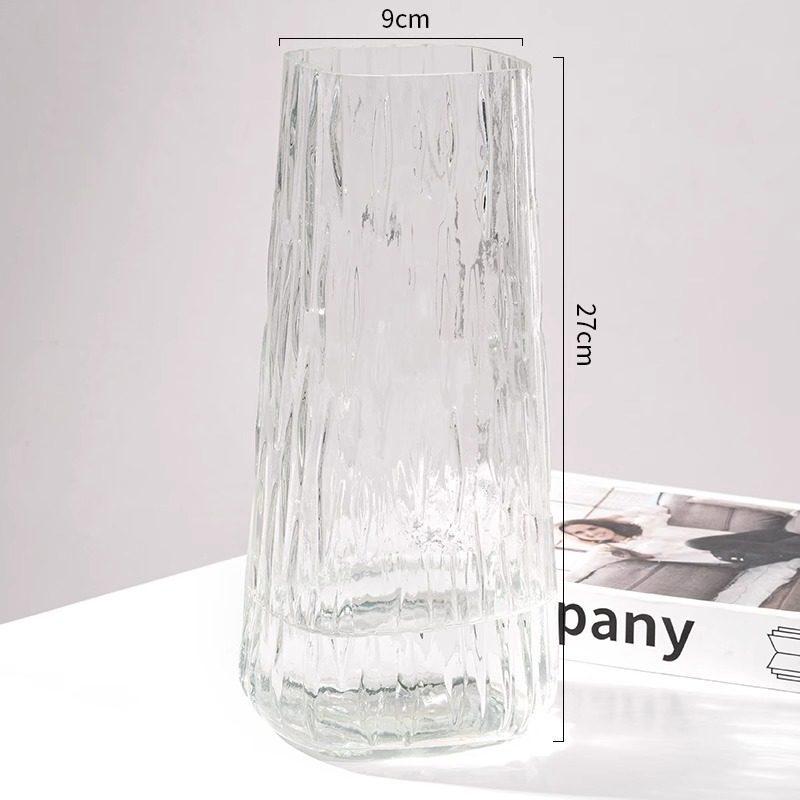 Nordic Glacier Glass Vase for Fresh Flowers, Large Transparent Hydroponic Flower Arrangement Decor for Living Room.