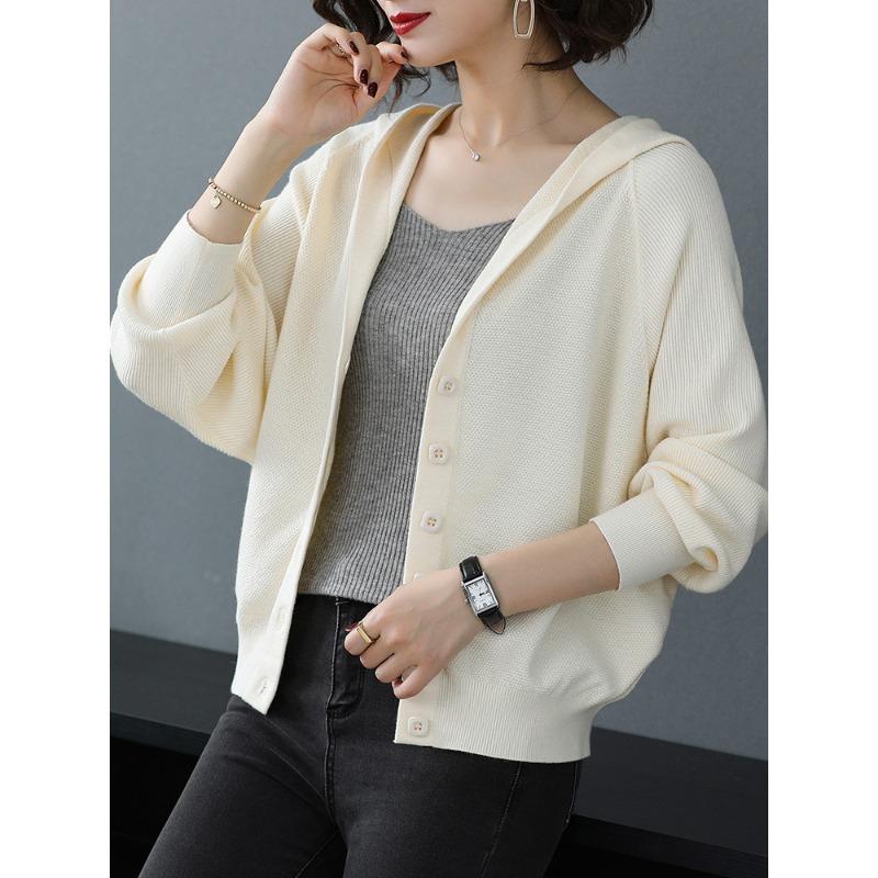 Autumn New Loose and Versatile Korean Top Short Hooded Knitted Jacket Women's Sweater Cardigan