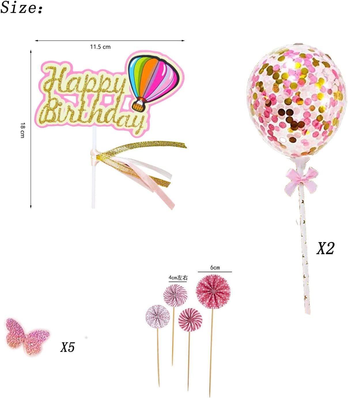 

Rainbow Cake Topper Set with Balloons Cloud Butterfly Girls Birthday Party Decor