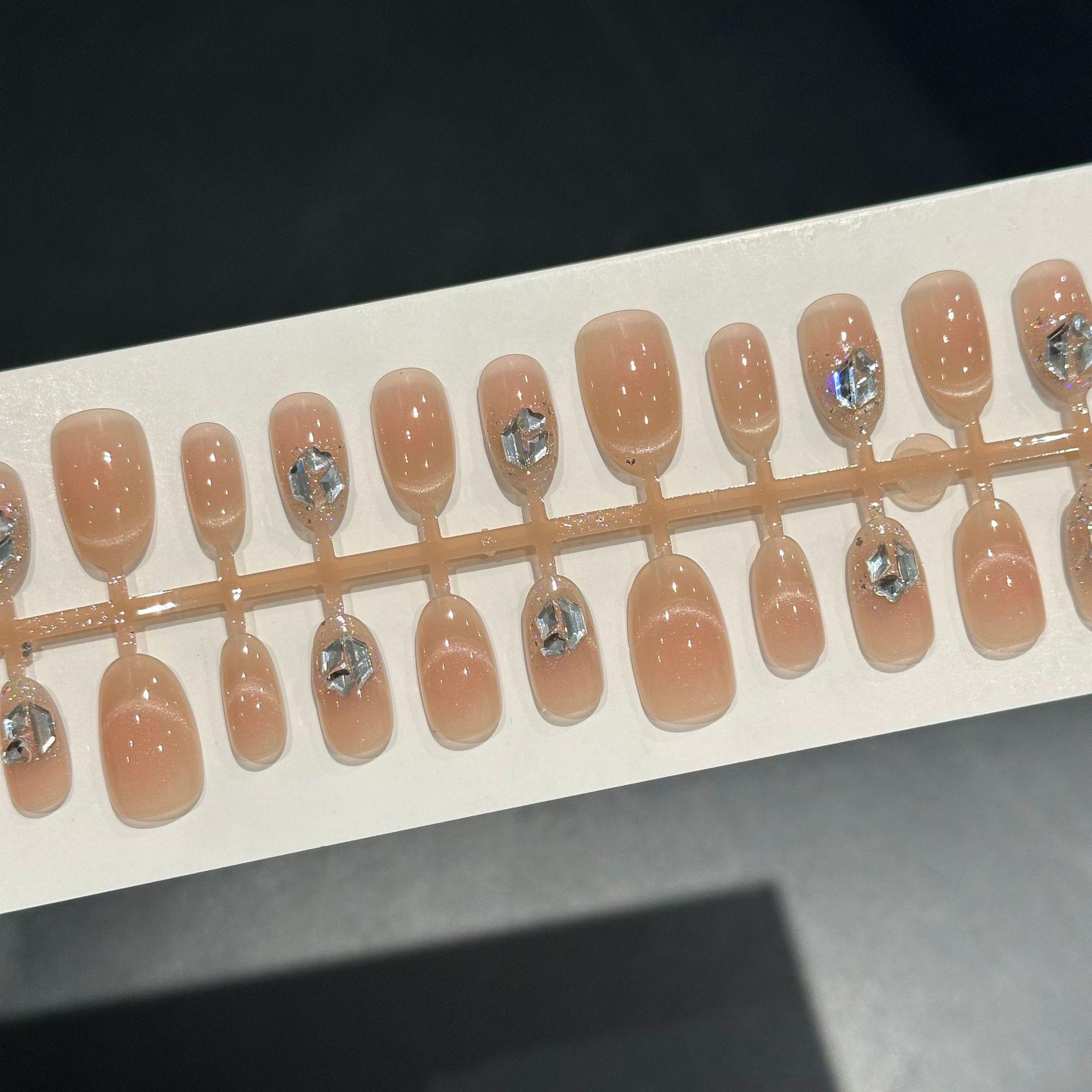 Xiaohongshu New Year Rhinestone Cat Eye Nail Stickers - 30 Piece Set