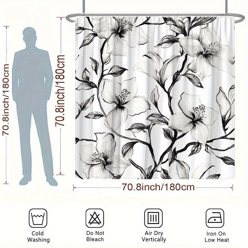 Black & White Floral Vines Shower Curtain - Minimalist Nordic Design, Polyester, Stylish Modern Bath Decor, Easy Care