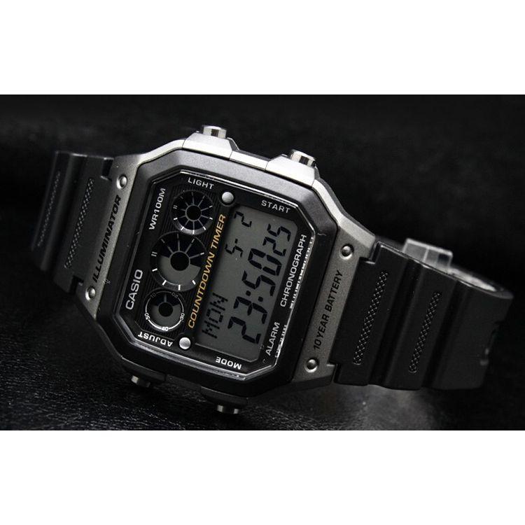 Casio Standard Series Classic Retro Square Ten-Year Power Waterproof Quartz Movement Resin Strap Watch Men watches Black AE-1300WH-8A