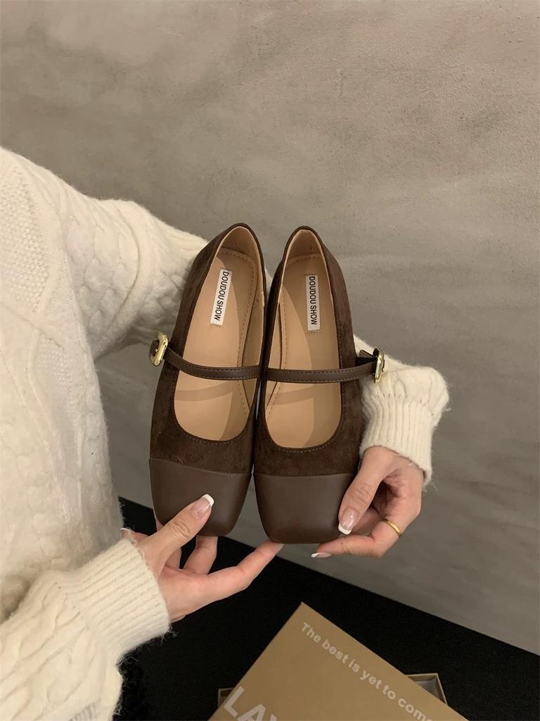 Square Head Shallow Mouth Single Shoes Women's Spring New Temperament Flat Bottom Mary Jane Shoes Women