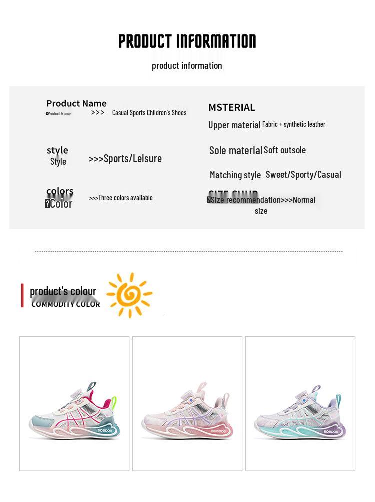 Bobodou Girls' Mesh Breathable Sports Shoes with Rotary Buckle - Spring/Autumn 2026 Collection