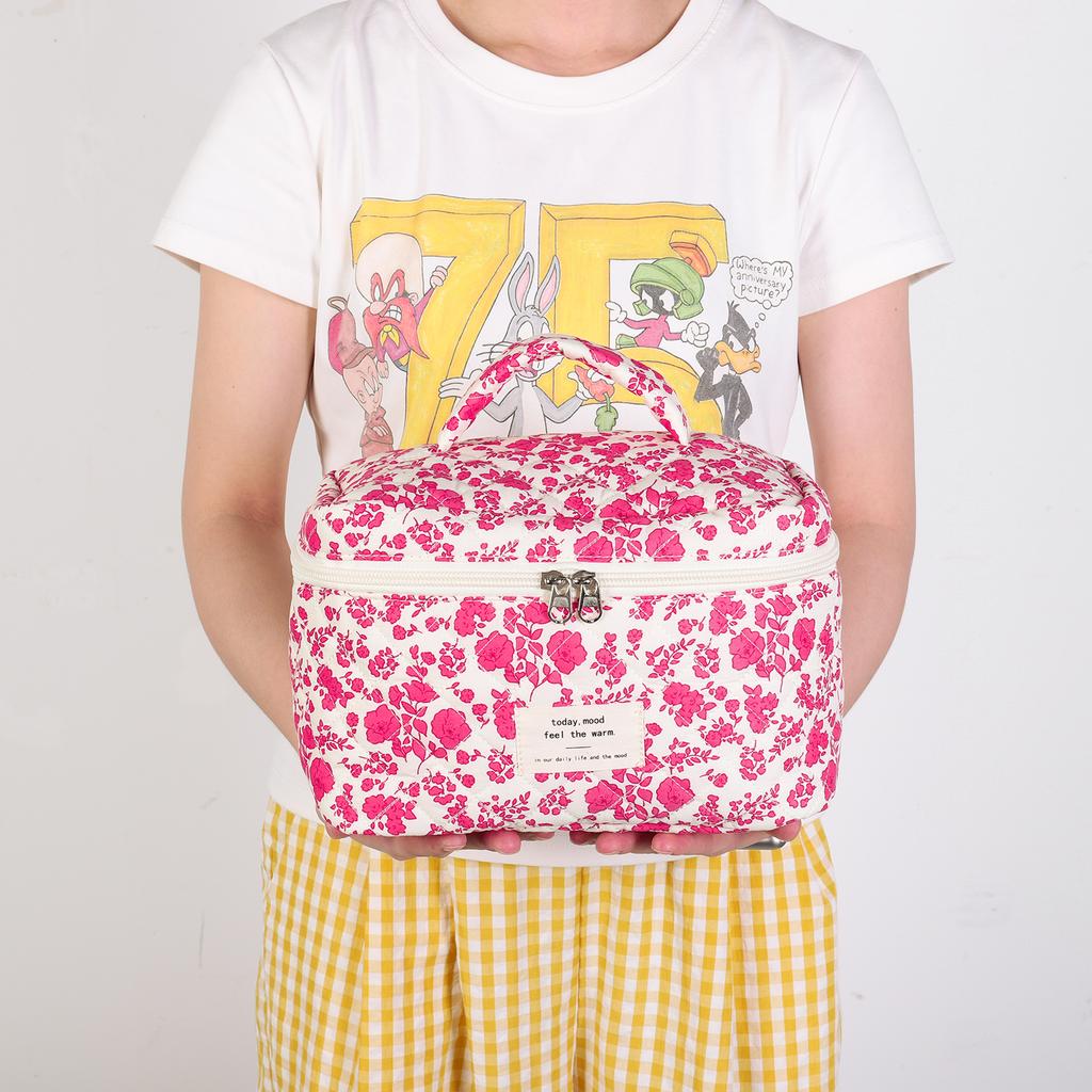 3Pcs Quilting Storage Bag Floral Printed Adorable Padding Skincare Pouch Aesthetic Toiletry Purse Bathroom Shower Travel Bag