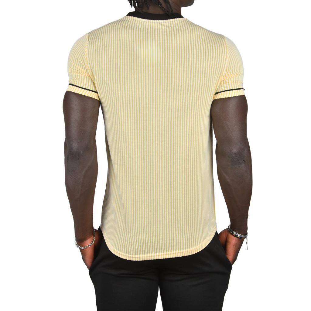 DeepSEA Slim Fit Likralı Çizgili Yaka ve Kolları Şeritli Lucky Yazılı Tişört 2403201