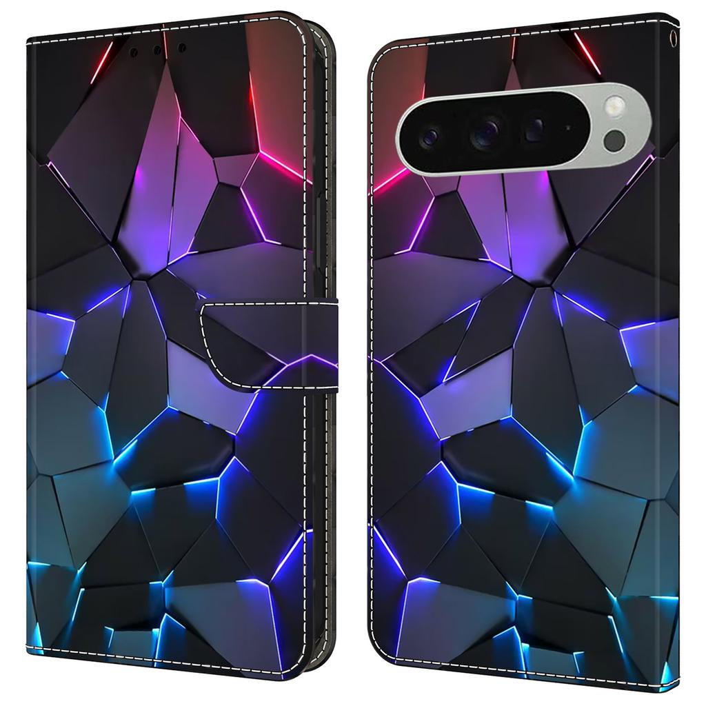 For Google Pixel 9 Pro XL Case Pattern Printed Protective Cover TPU+PU Leather Flip Phone Case