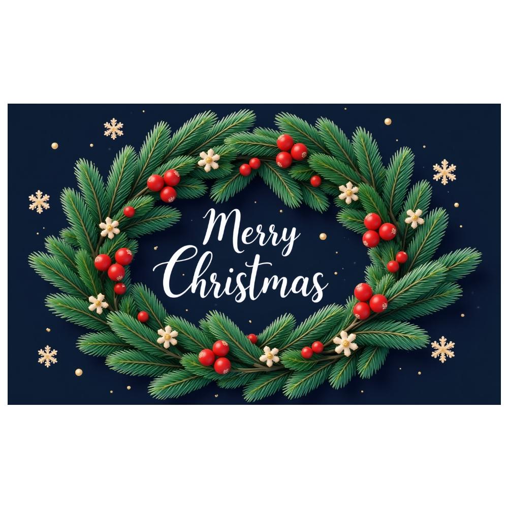 Xmas Banner Green Pine Christmas Party Banner Winter Banner White Flowers For Holiday Celebration Christmas Event Office