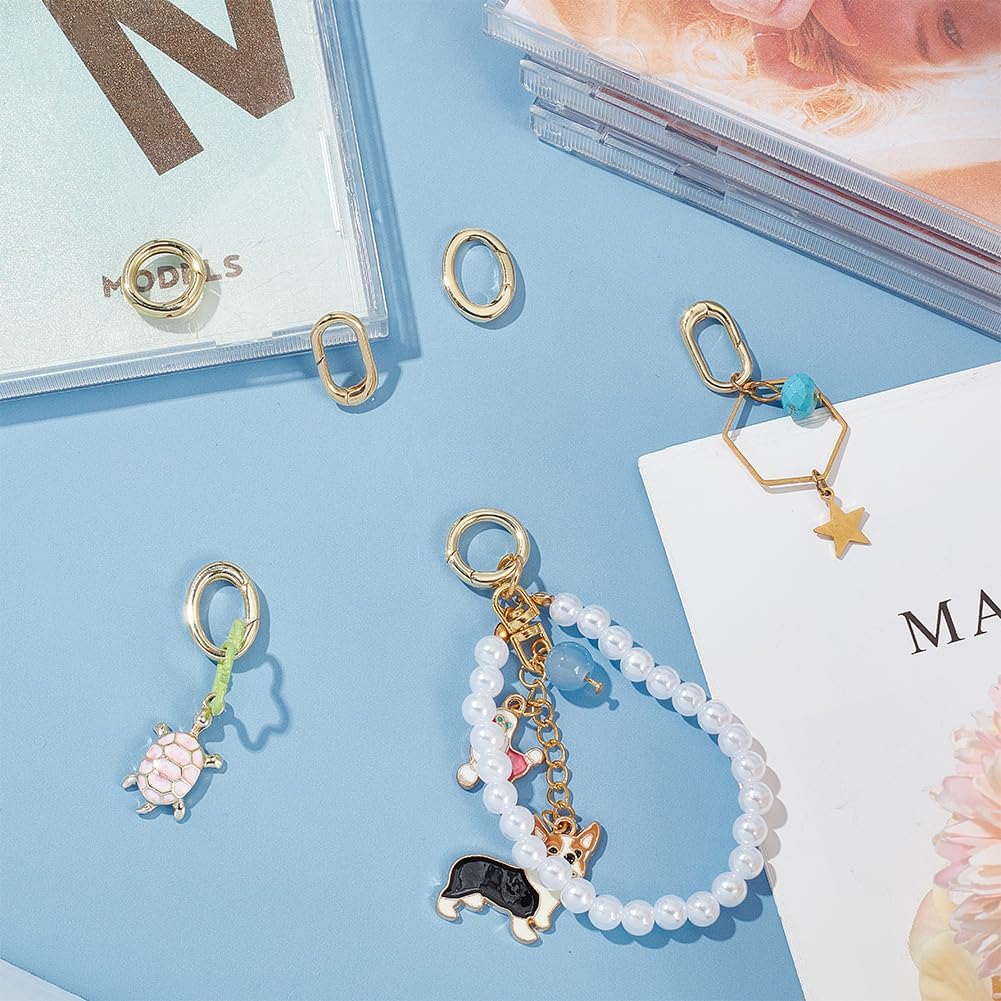 BENECREAT 6 Pcs 3 Styles Real 18K Gold Plated Oval Clasp Spring Clasp, Brass Metal Spring Gate Rings for Keychains Making