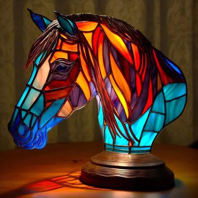 Lâmpada de Mesa Animal em Resina Vitral Estilo Retrô Lâmpada de Cabeceira em Forma de Animal Pequena Luz Noturna Decorativa para Sala de Estar Quarto de Bebê Decoração de Casa