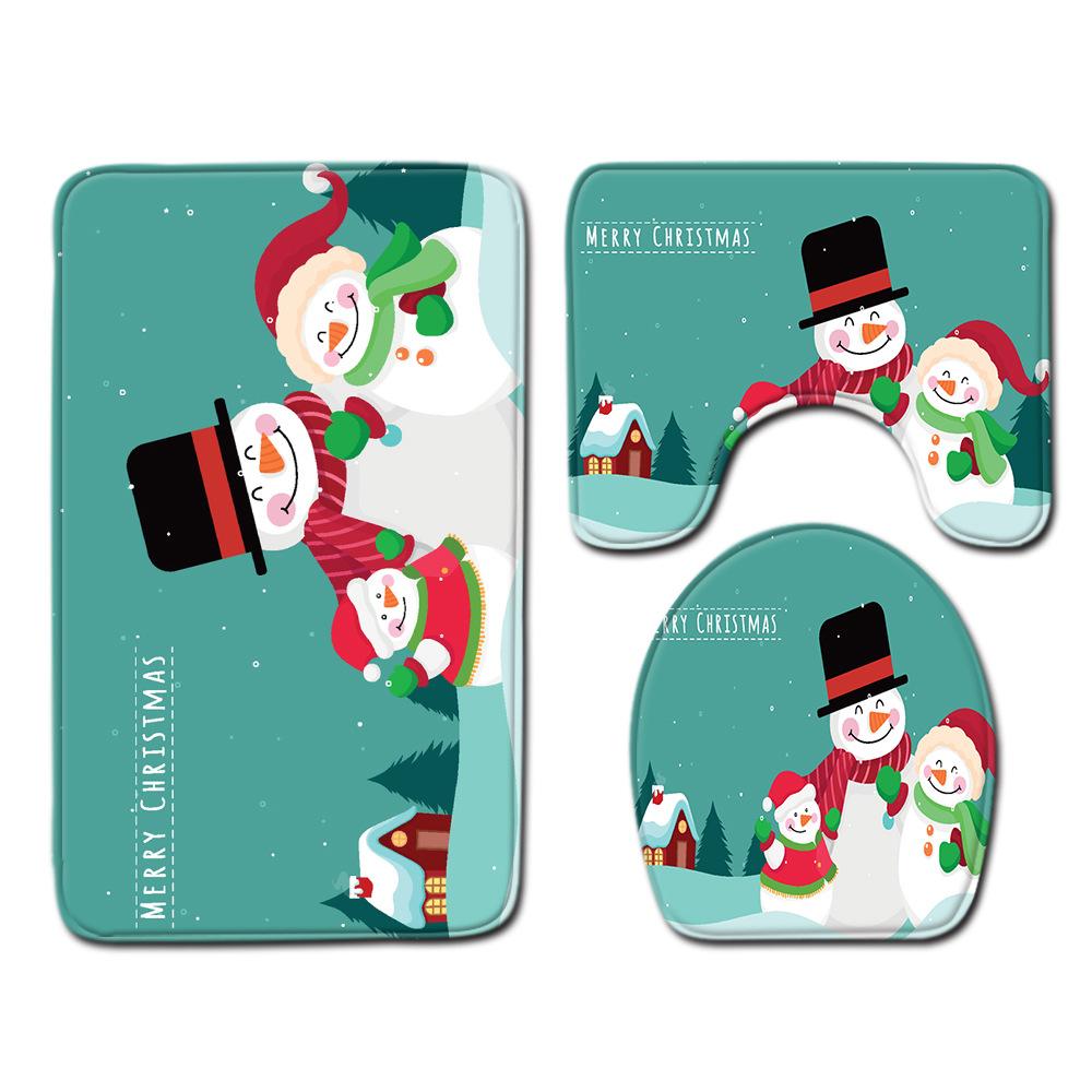 Christmas Shower Curtain Four-Piece Toilet Floor Mat Non-Slip Doormat Water Absorption And Dust-Proof Carpet