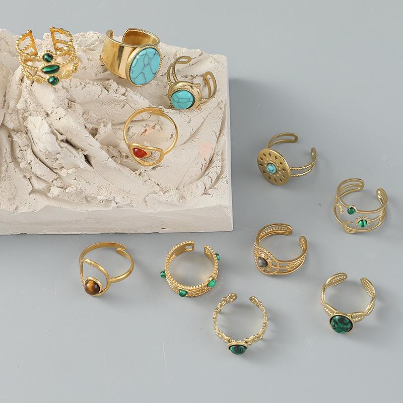 Women's Vintage European and American Turquoise Stainless Steel Ring