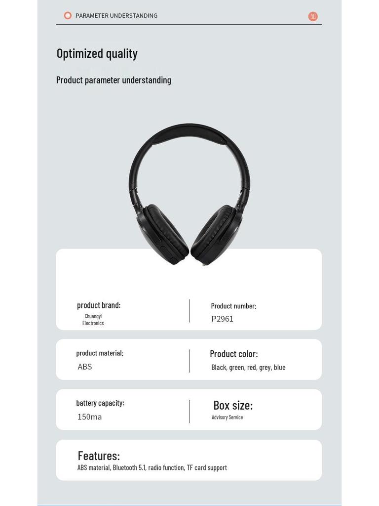 Cross-border P2961 Bluetooth 5.3 Foldable Over-Ear Wireless Card-Insert Headset in Retro Style.