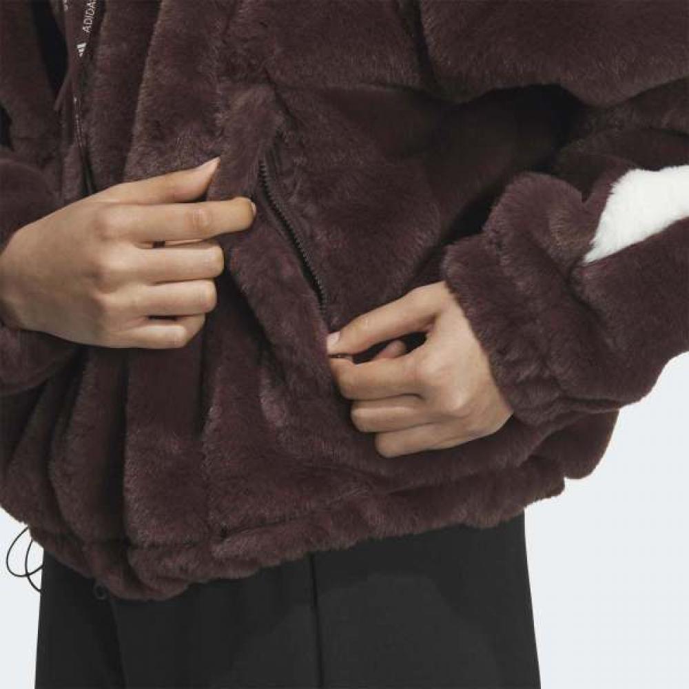 Adidas Women Warm Faux Fur Oversized Jacket With Drawcode