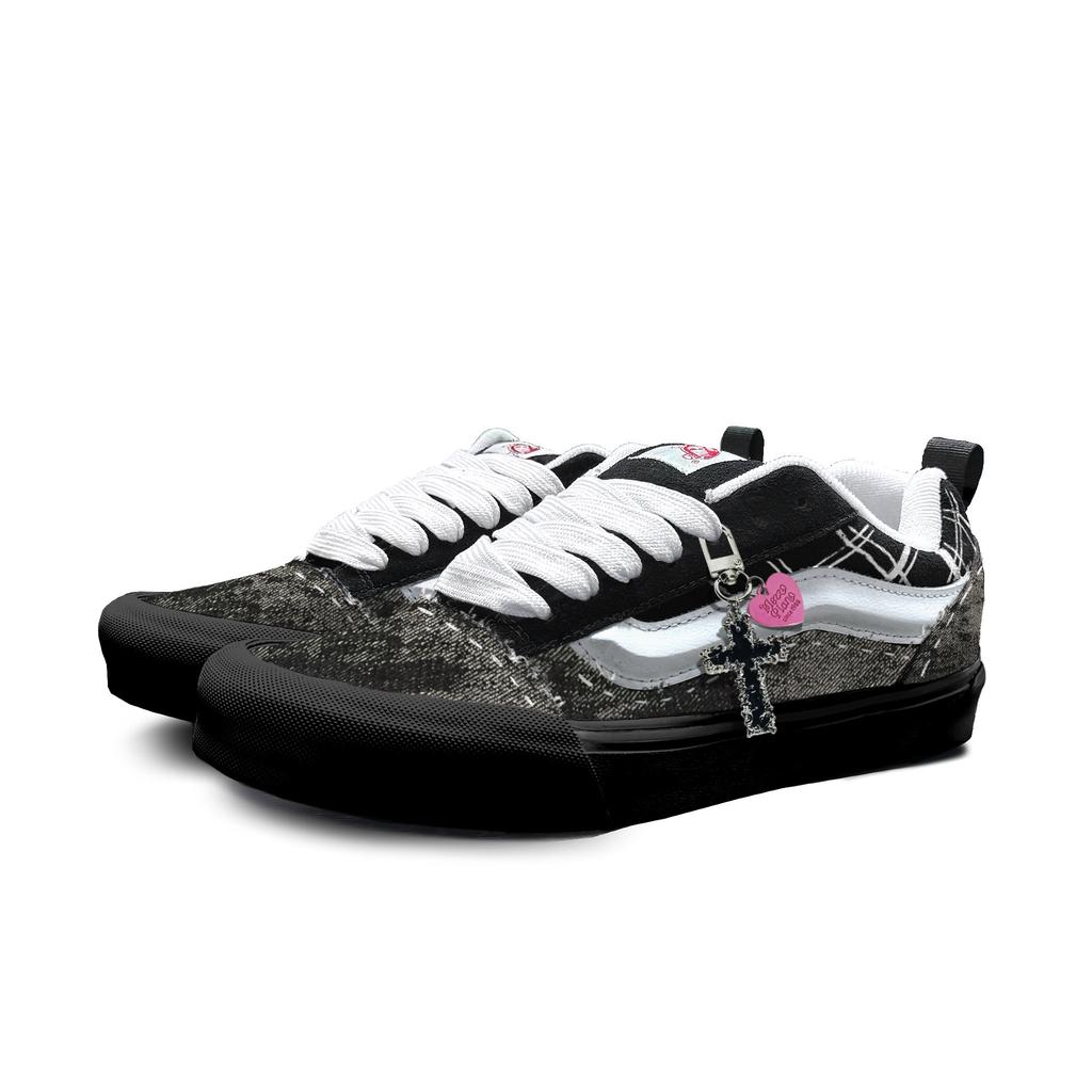 Vans Knu Skool Fabric Abrasion Resistant Low top Skateboard Shoes Unisex Black Gray VN0009QC6BT1(Team613-)