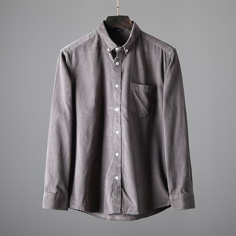 Export Tail Single Men's Cut Label Cattle Goods Pure Cotton Corduroy Shirt Long Sleeves Ins Handsome Export Original Single Men's Shirt