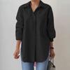 Women's Lapel Long‑Sleeve Solid Color Loose Split Casual Office Shirt Spring Autumn Blouse