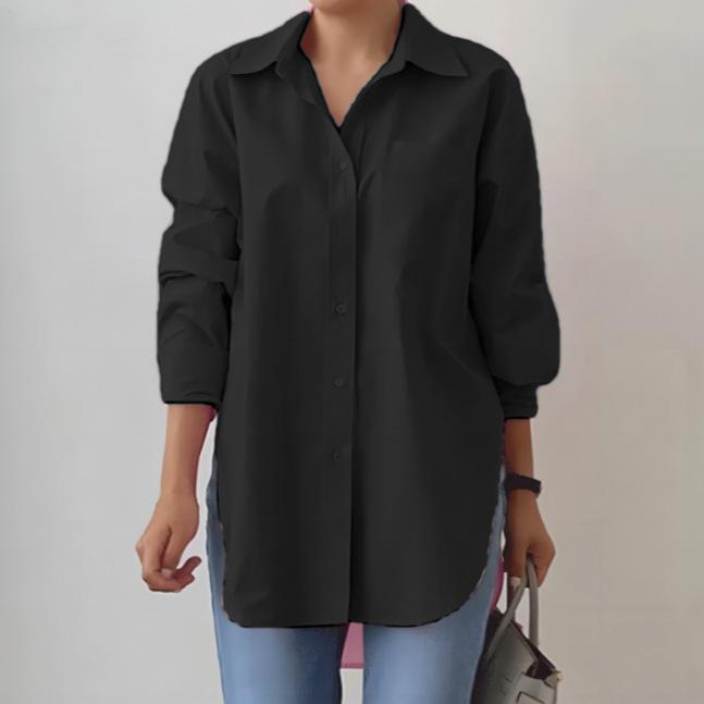 Women's Lapel Long‑Sleeve Solid Color Loose Split Casual Office Shirt Spring Autumn Blouse