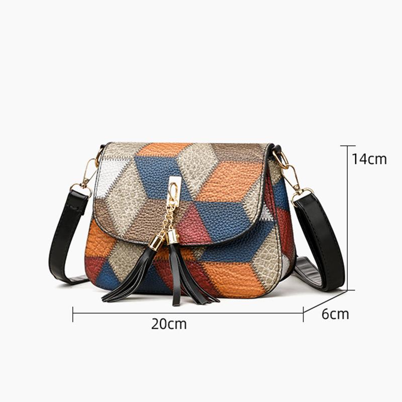 Fashion Tassel Decor Shoulder Bag Handbag and Purse Color Clash Women Crossbody Bag Patchwork Luxury Brand CLE